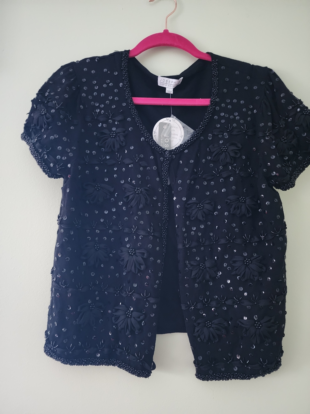 Joseph A Black Short-Sleeve Embellished Sweater